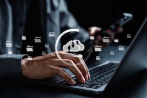 Cloud computing diagram digital technology, business people on Cloud system. Data storage. Networking and internet service. online data management system, information system for business.