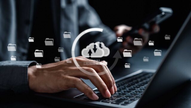 Cloud computing diagram digital technology, business people on Cloud system. Data storage. Networking and internet service. online data management system, information system for business.