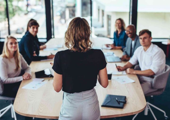 Businesswoman addressing a meeting in office